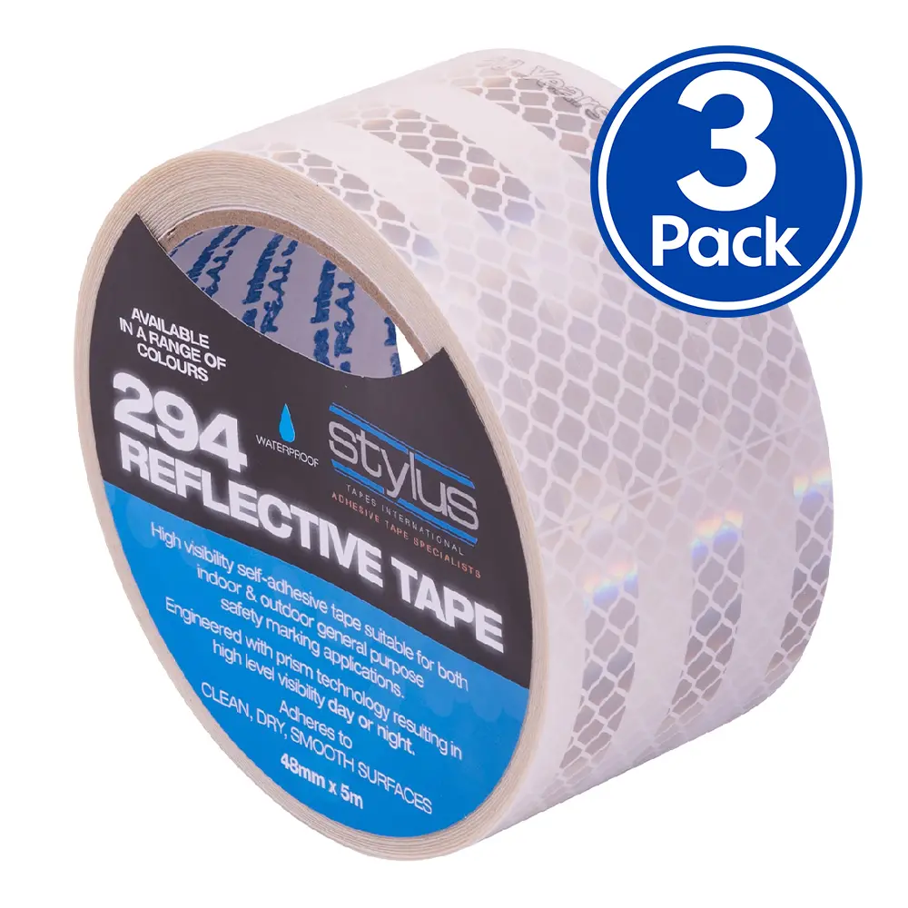 Stylus 294 Reflective Tape 48Mm X 5M X 3 Pack White Waterproof High Visibility 1