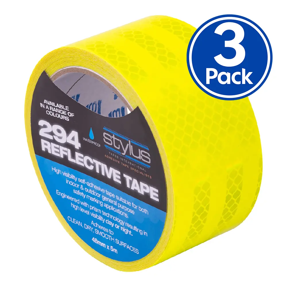 Stylus 294 Reflective Tape 48Mm X 5M X 3 Pack Fluoro Yellow Green Waterproof 1