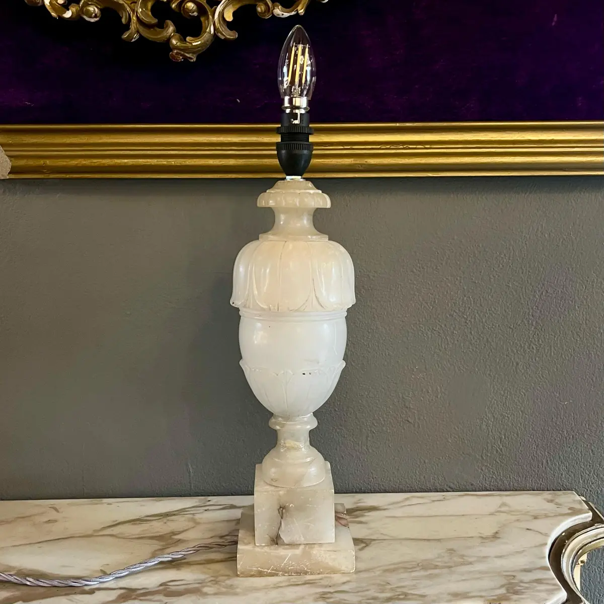 Beautiful Antique Alabaster Table Lamp 1