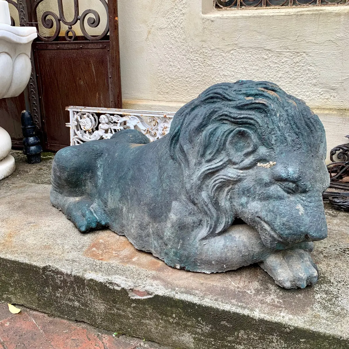 Aged Terracotta Statue Of Sleeping Lion - Sold 1