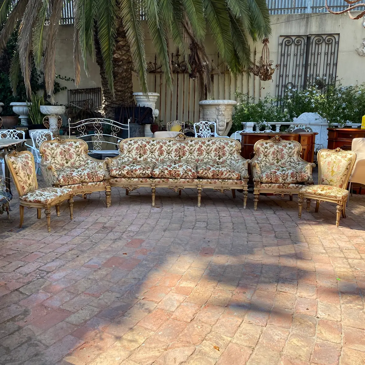 Antique Gilded Italian Salon Set In Beautiful Floral Upholstery - Sold 1