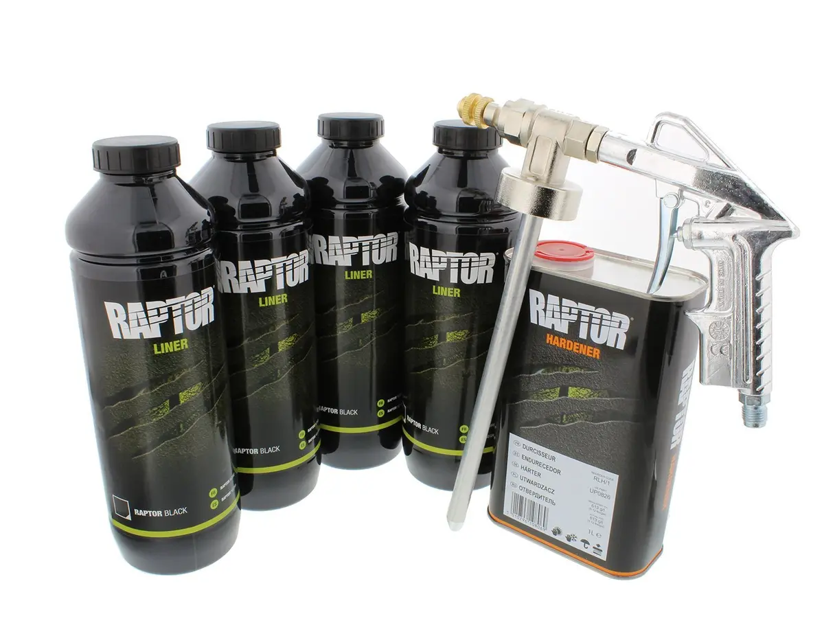 Upol Raptor Black Tough Bed Liner Kit 4L + Professional Vari-Nozzle Spray Gun 1