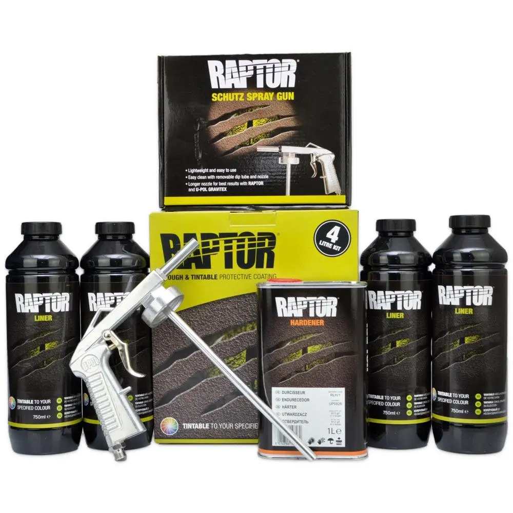 Upol Raptor Tintable Tough Protective Uv Resistant Bed Liner Kit 4L + Schutz Gun 1