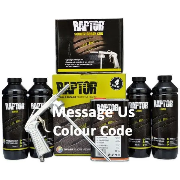 U-Pol Raptor Tintable (Choose Your Colour) Protective Bed Liner Kit 4L + Schutz Gun 1