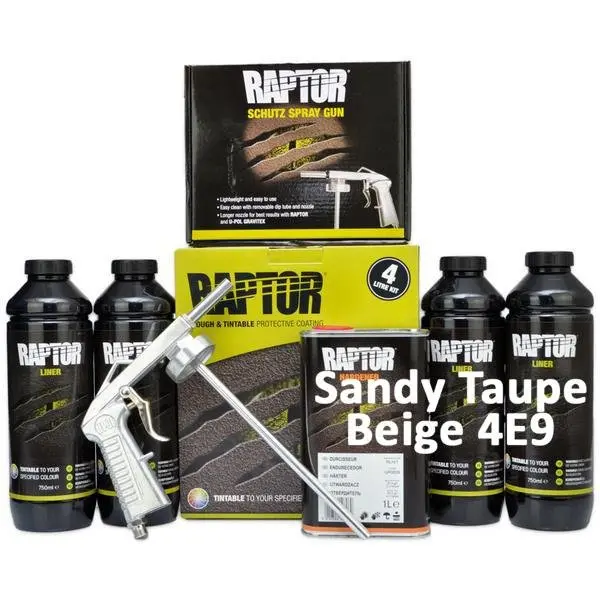 U-Pol Raptor Tintable Sandy Taupe/Beige 4E9 Protective Bed Liner Kit 4L + Schutz 1
