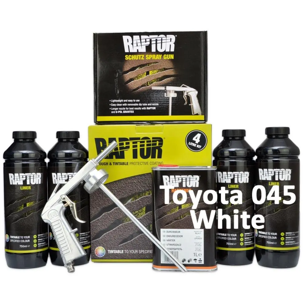 U-Pol Raptor Tintable For Toyota  045 White Protective Bed Liner Kit 4L + Schutz Gun 1