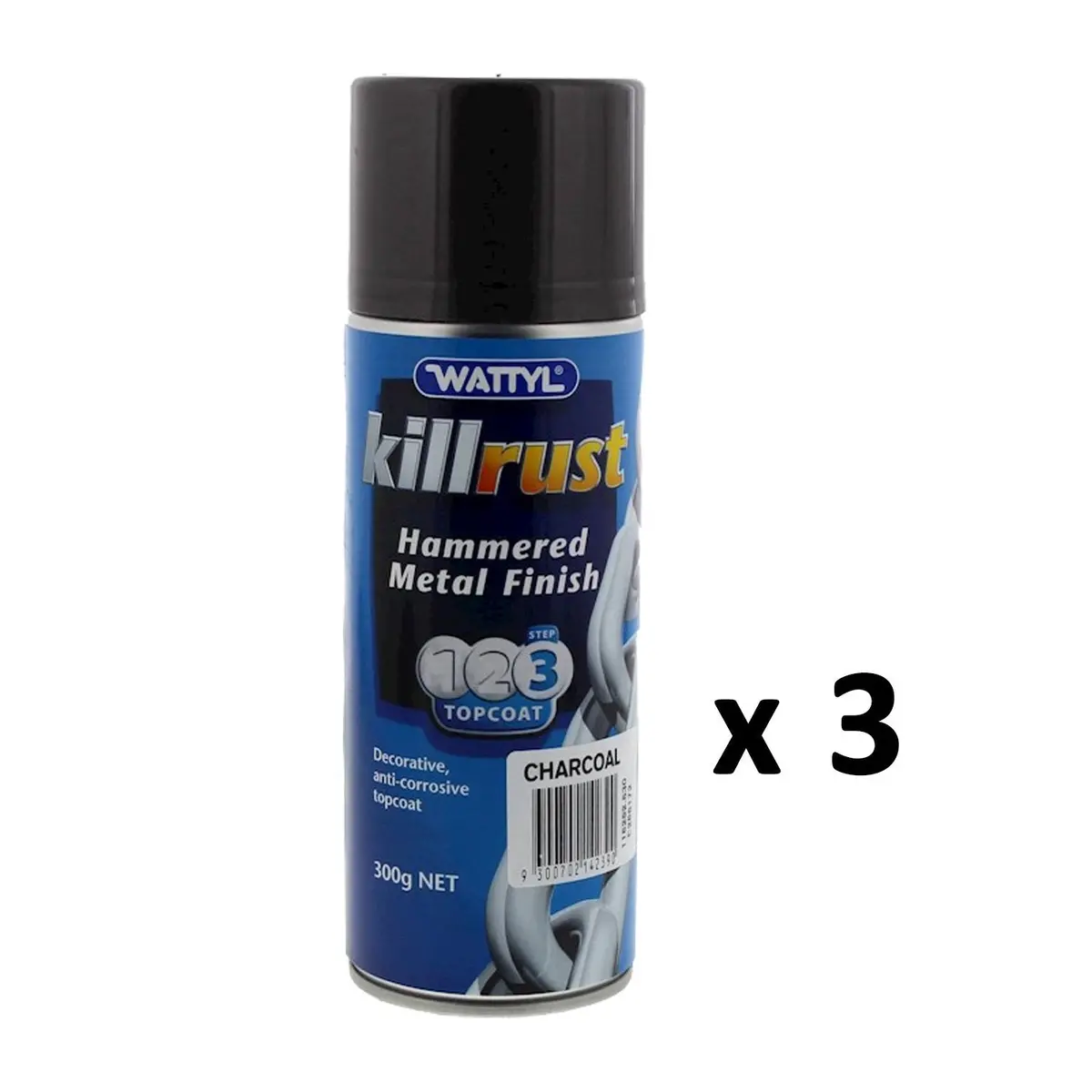 Wattyl Killrust Hammered Finish Spray Paint 300G Aerosol Charcoal X 3 1