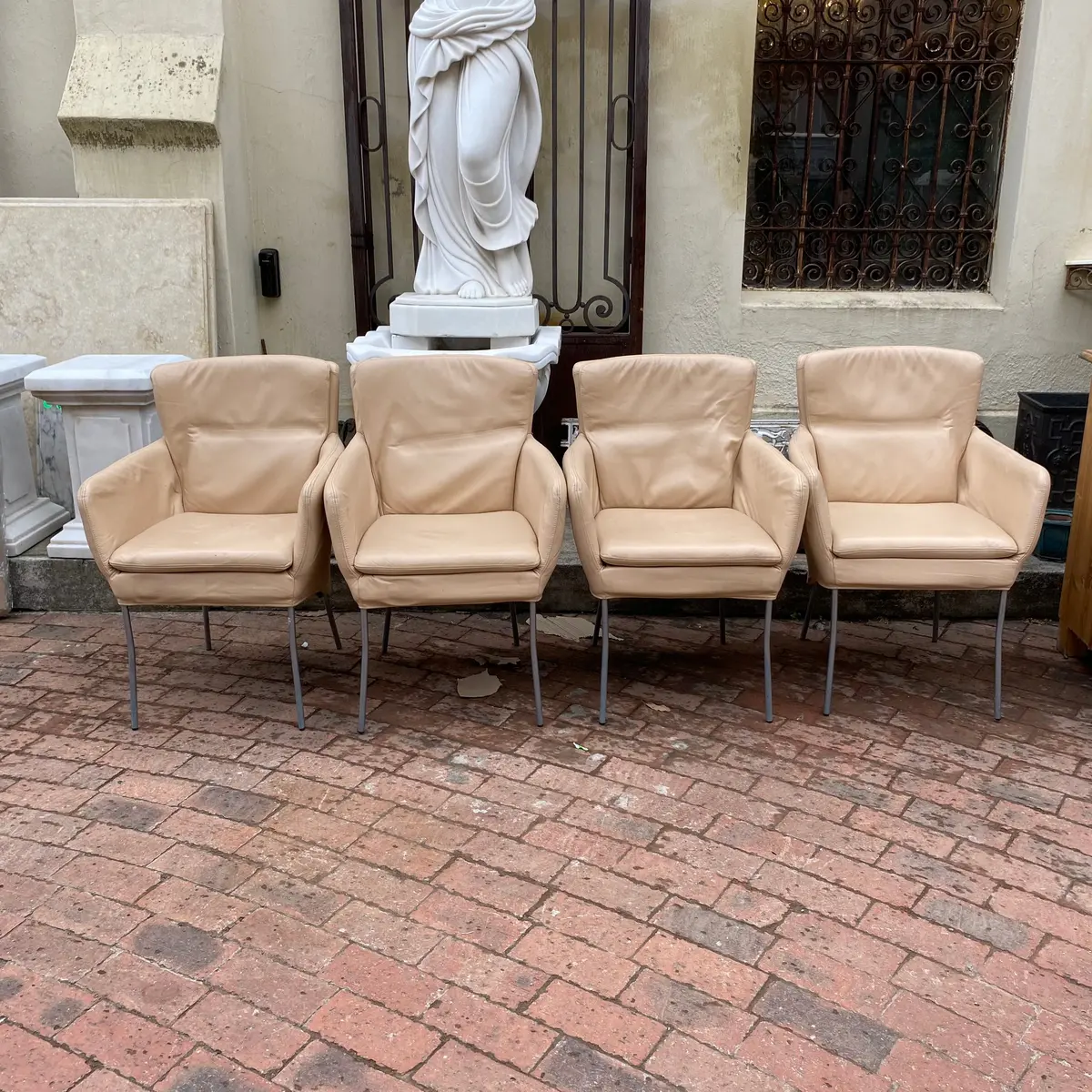 Mid Century Beige Leather And Chrome Chairs - Sold 1