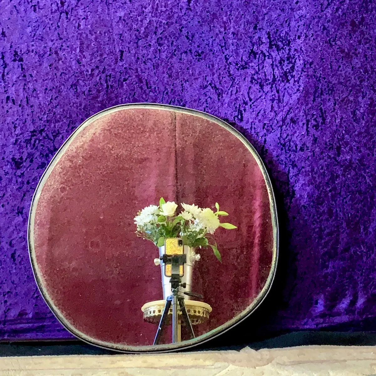 Unusual Aged Mirror With Steel Frame 1