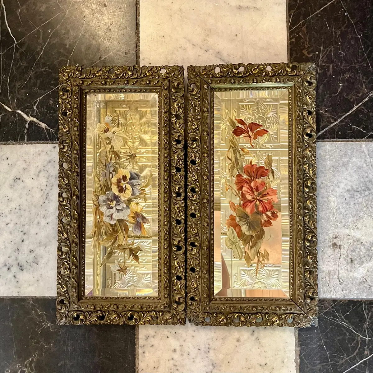 Beautiful Hand Painted Antique Mirror Set 1