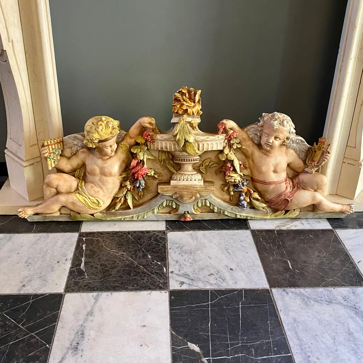 Antique Hand Painted Cherub Pelmet - Sold 1
