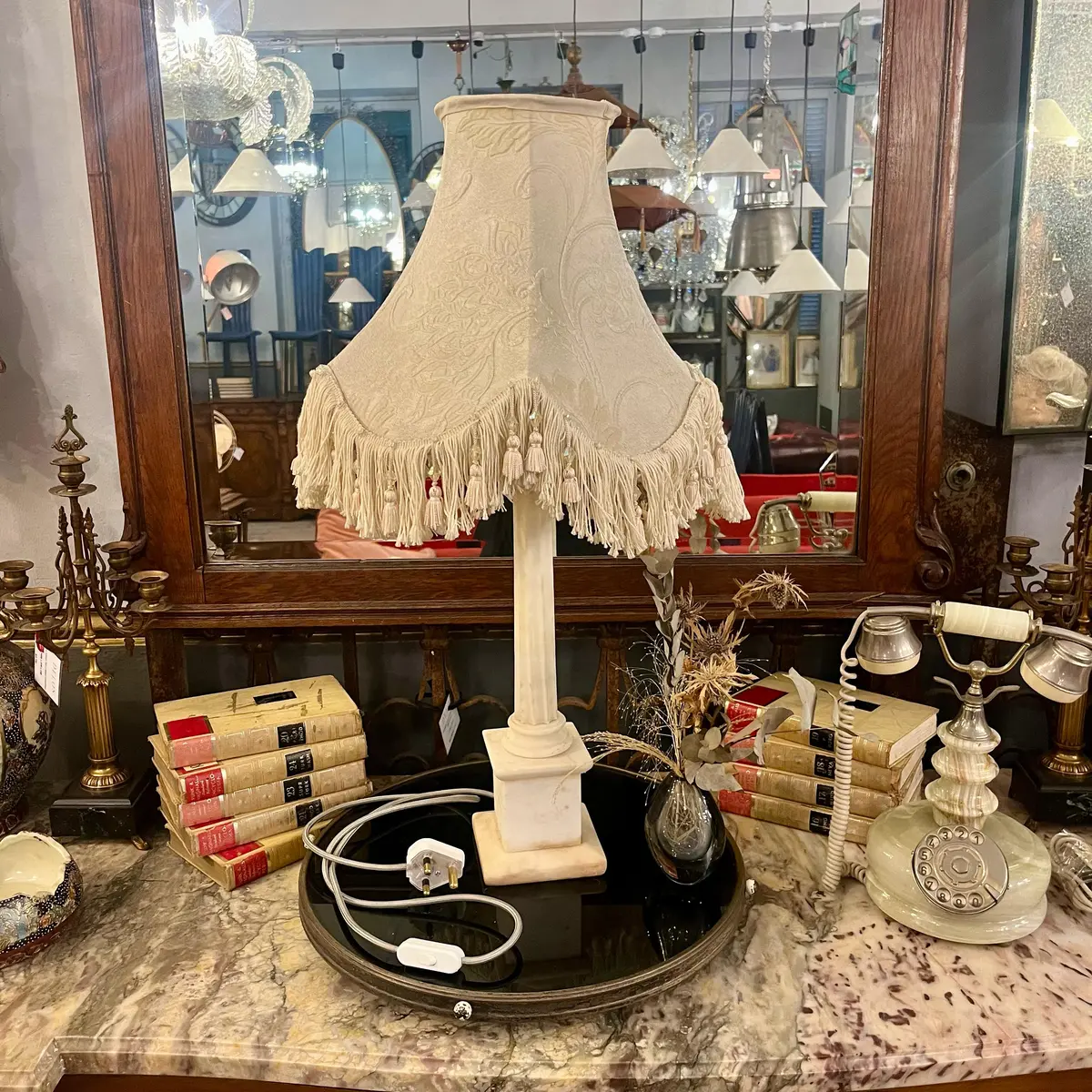 White Alabaster Vintage Column Lamp - Sold 1