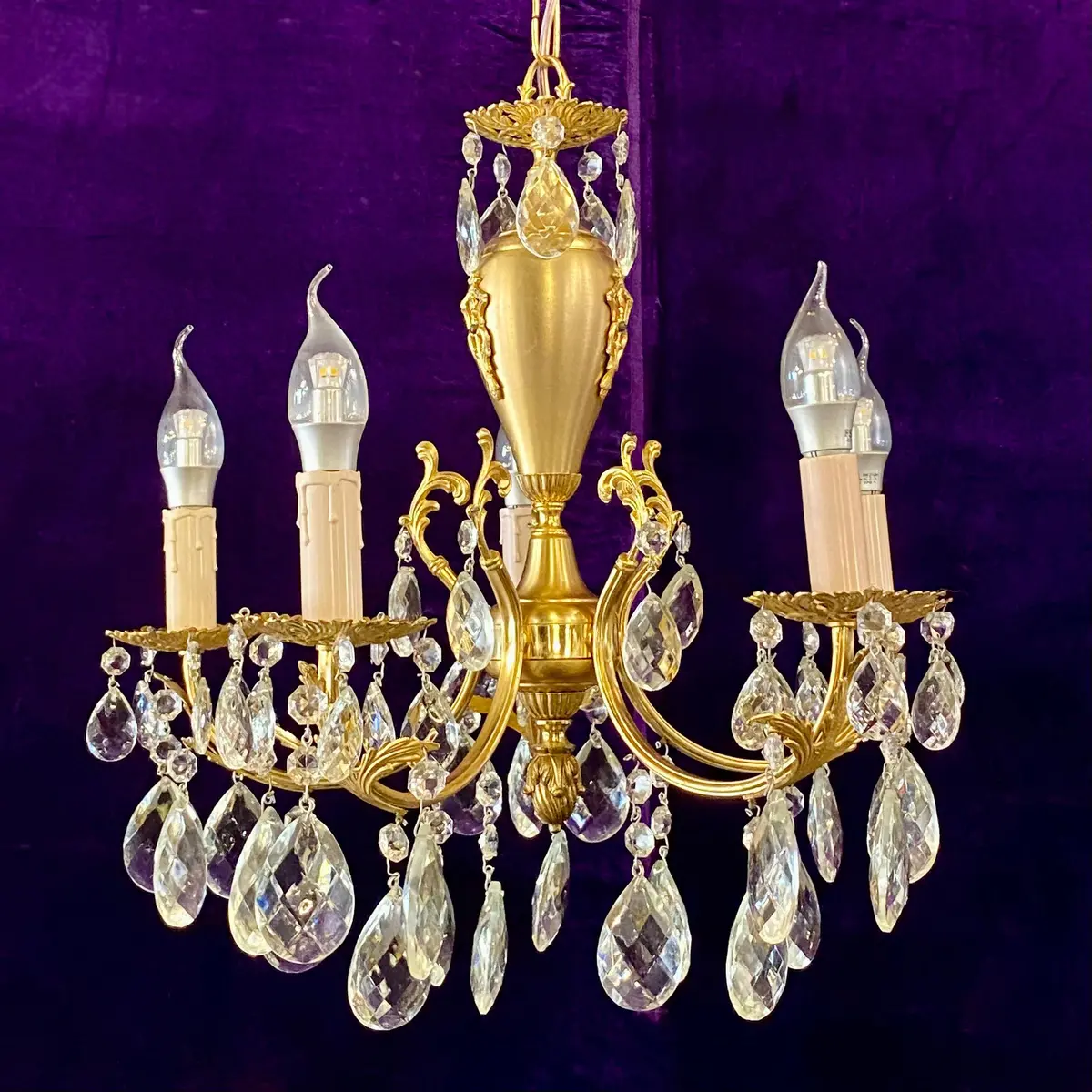 Antique Gilt Metal And Crystal Chandelier - Sold 1