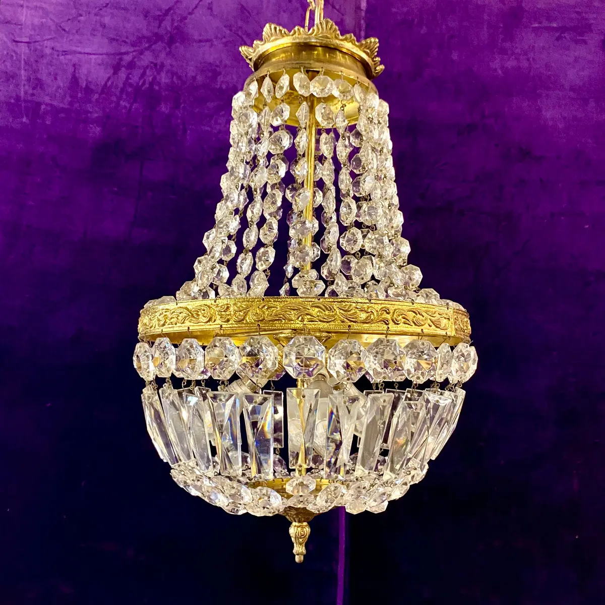Small Antique Cast Brass Neoclassical Chandelier - Sold 1