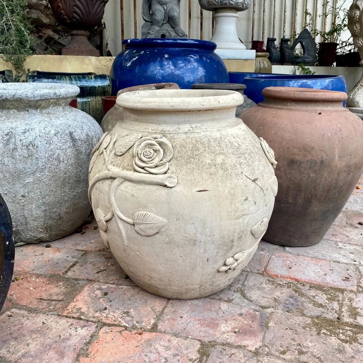 Terracotta Pot With Rose Detail - Sold 1