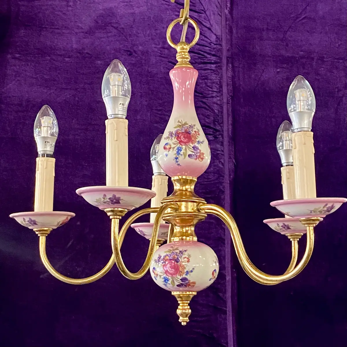 Vintage Pink Delft Chandelier 1