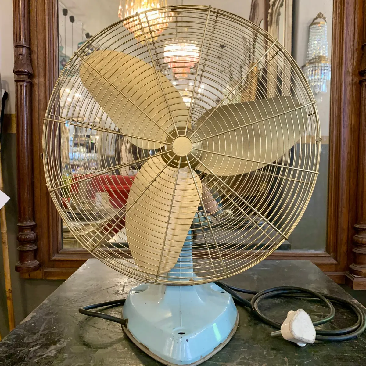 Beautiful Vintage Blue And Gold Electric Fan - Sold 1