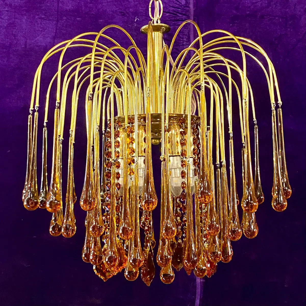 Stunning Vintage Amber Blown Glass Venini Chandelier - Sold 1