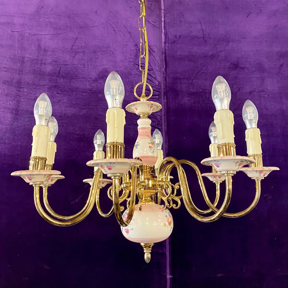 Pretty Vintage Delft Porcelain Chandelier 1