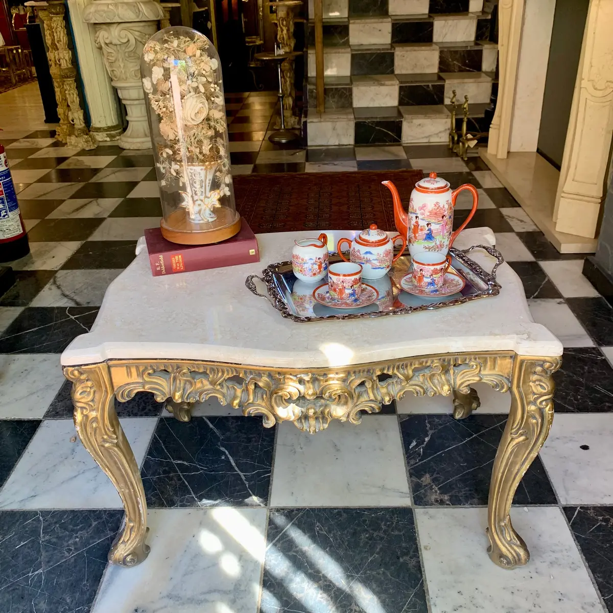 Antique Gilt Gold French Coffee Table With Cream Marble Top - Sold 1