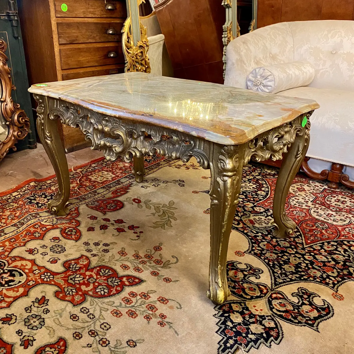 Antique Gilt Wood Table Frame With Creme Marble Top - Sold 1