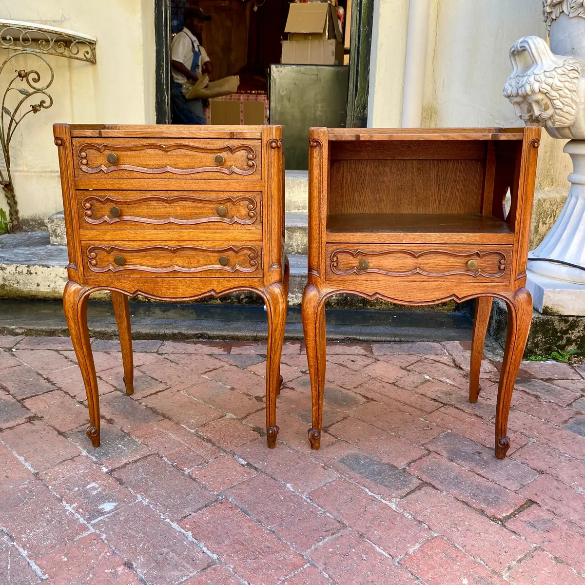 Antique Mr & Mrs Oak Bedside Pedestals - Sold 1