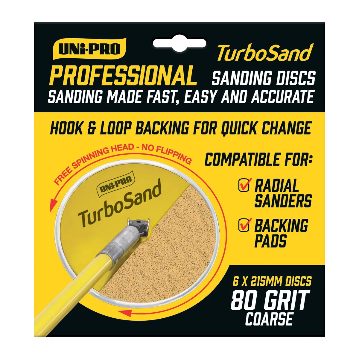 Uni-Pro Turbosand 215Mm 80 Grit Sanding Disc X6 Hook And Loop Surface Prep 1