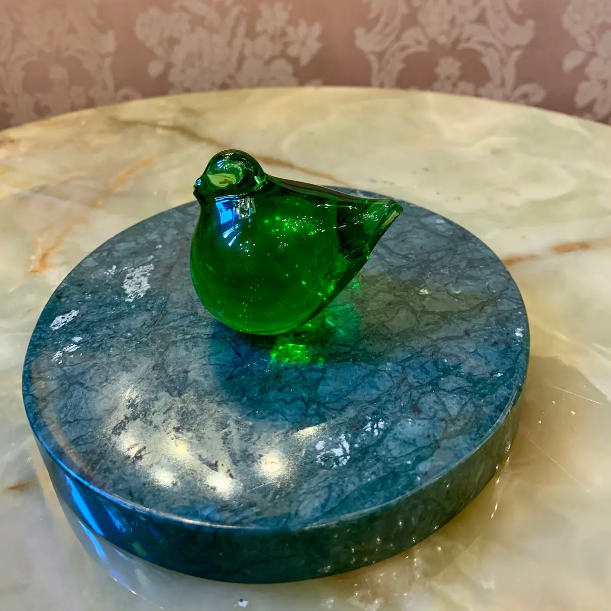 Cute And Small Green Bird Murano Paperweight 1