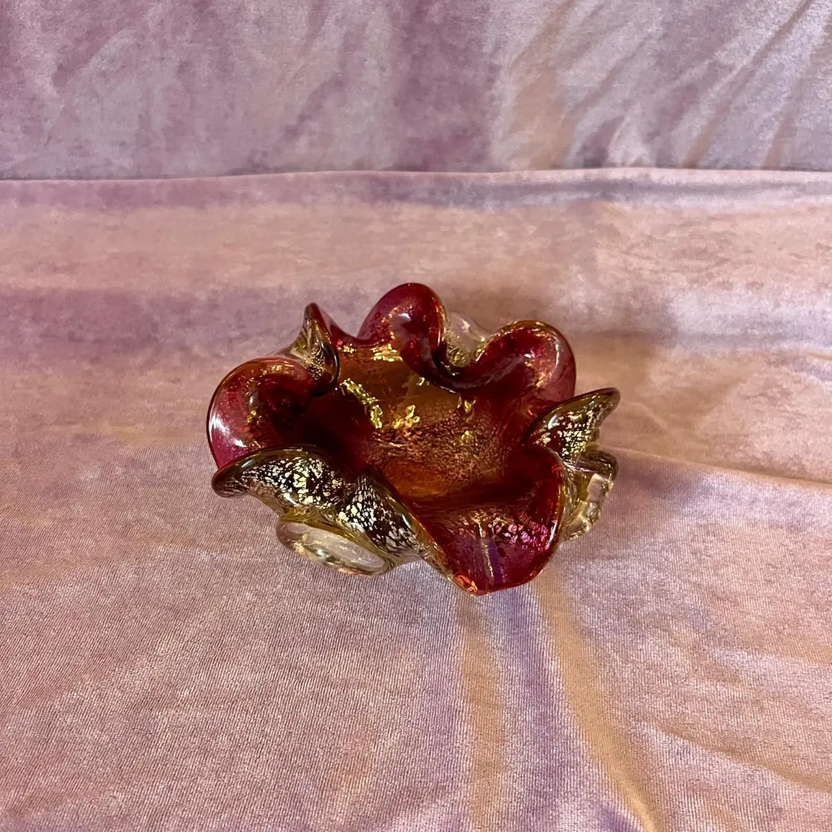 Murano Red Art Glass Bowl With Gold Flecks 1
