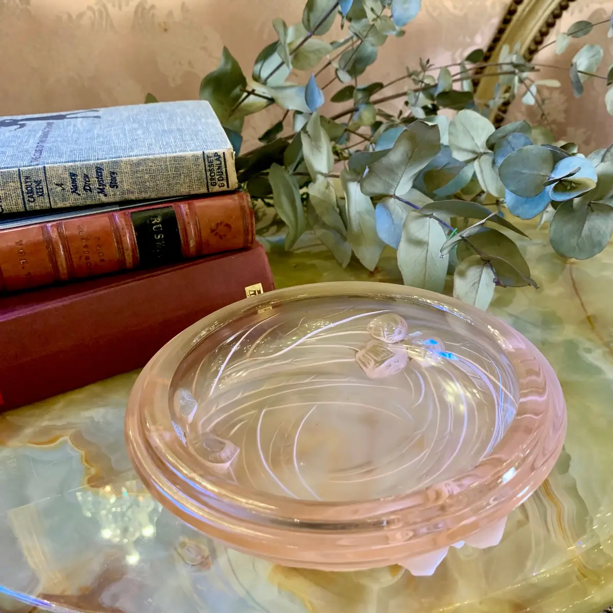 Art Deco Frosted Rose Pink Bowl In The Style Of Lalique 1