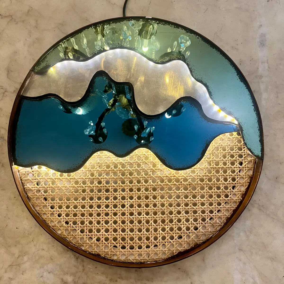 Funky Seascape Mirror With Rattan Detailing 1