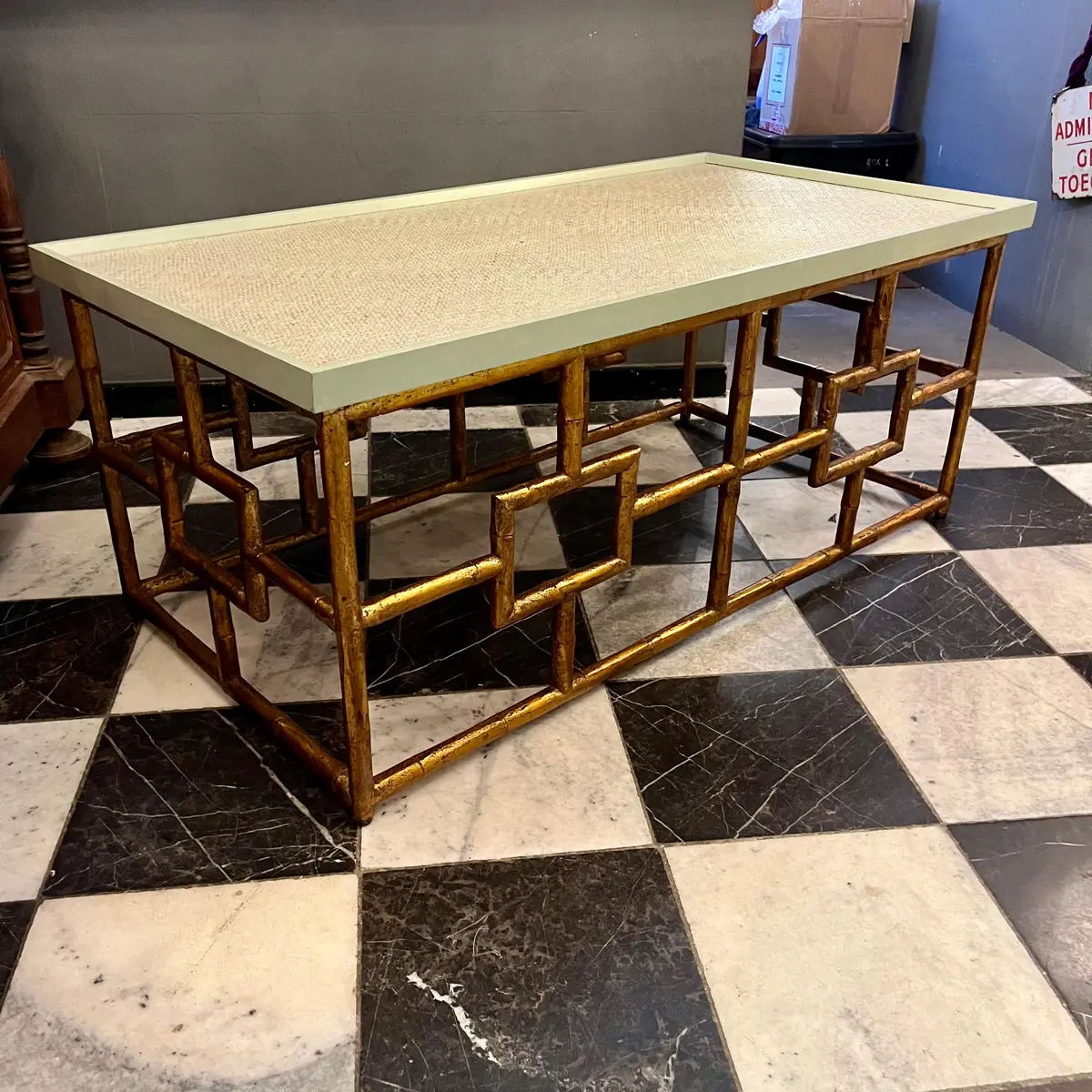 Retro Coffee Table With Bamboo Cube Base 1
