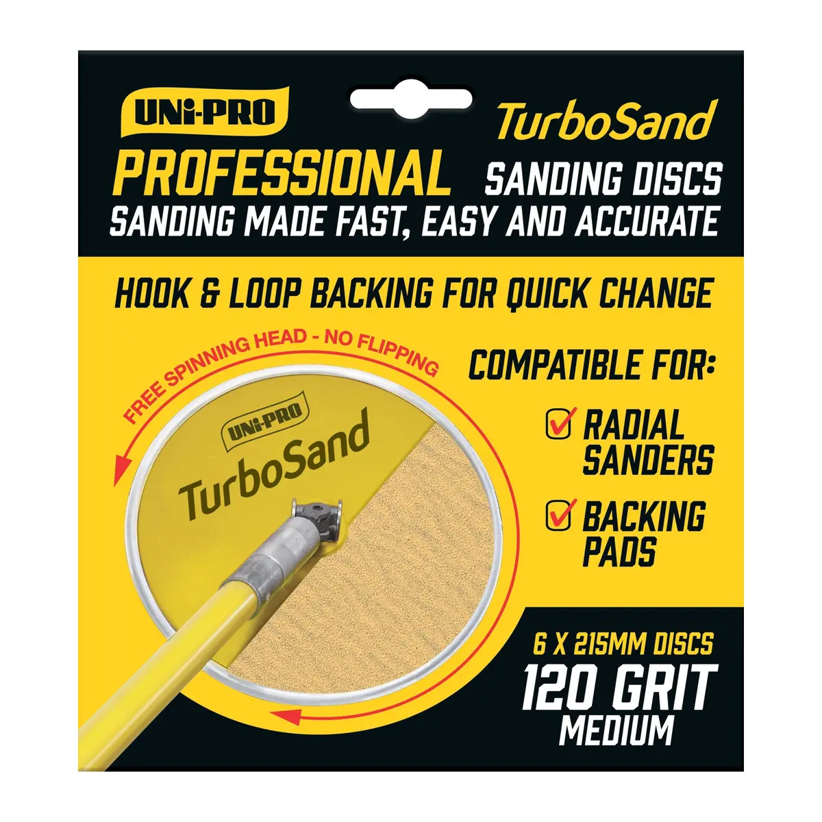Uni-Pro Turbosand 215Mm 120 Grit Sanding Disc X6 Hook And Loop Surface Prep 1