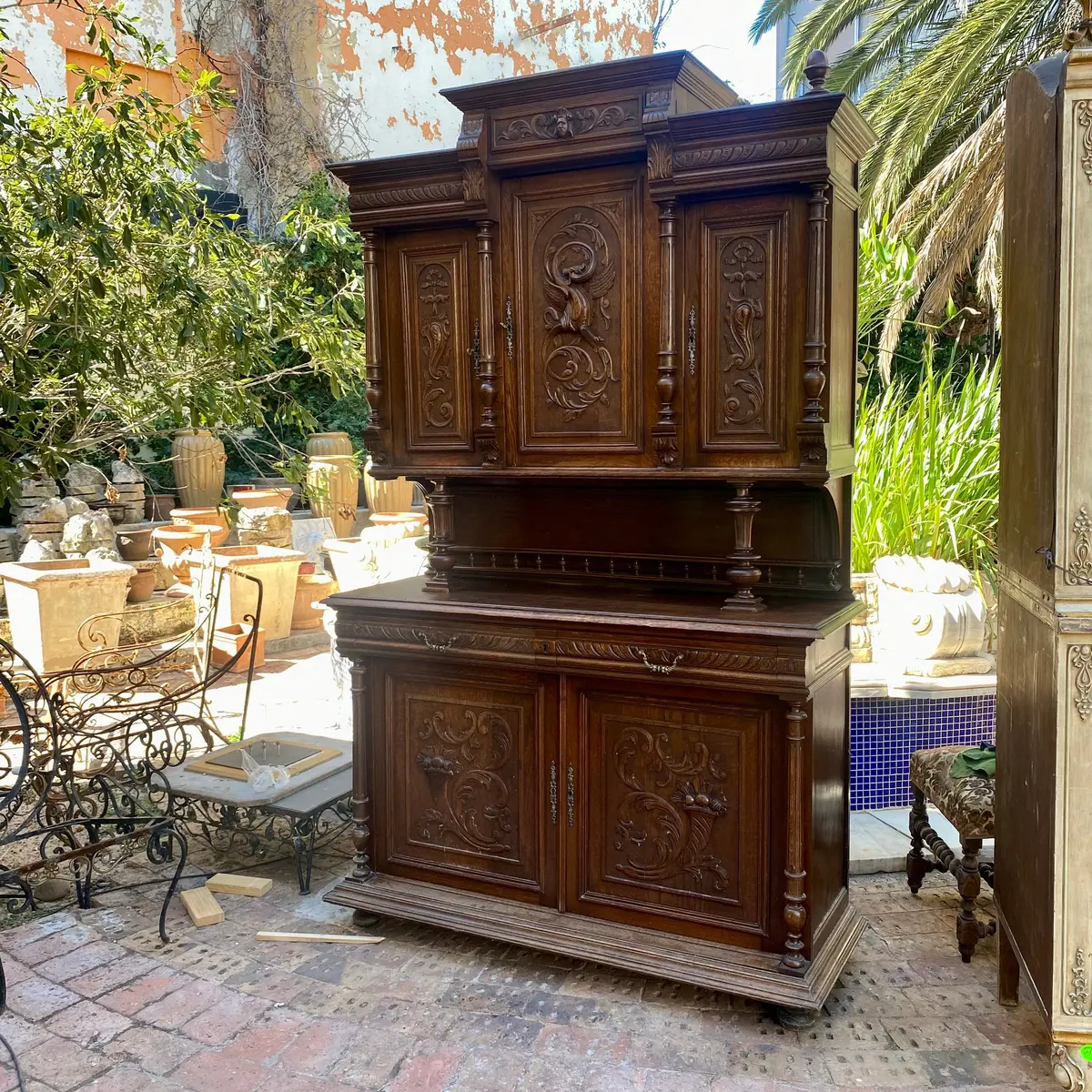 Antique French Dark Oak Carved Cabinet 1