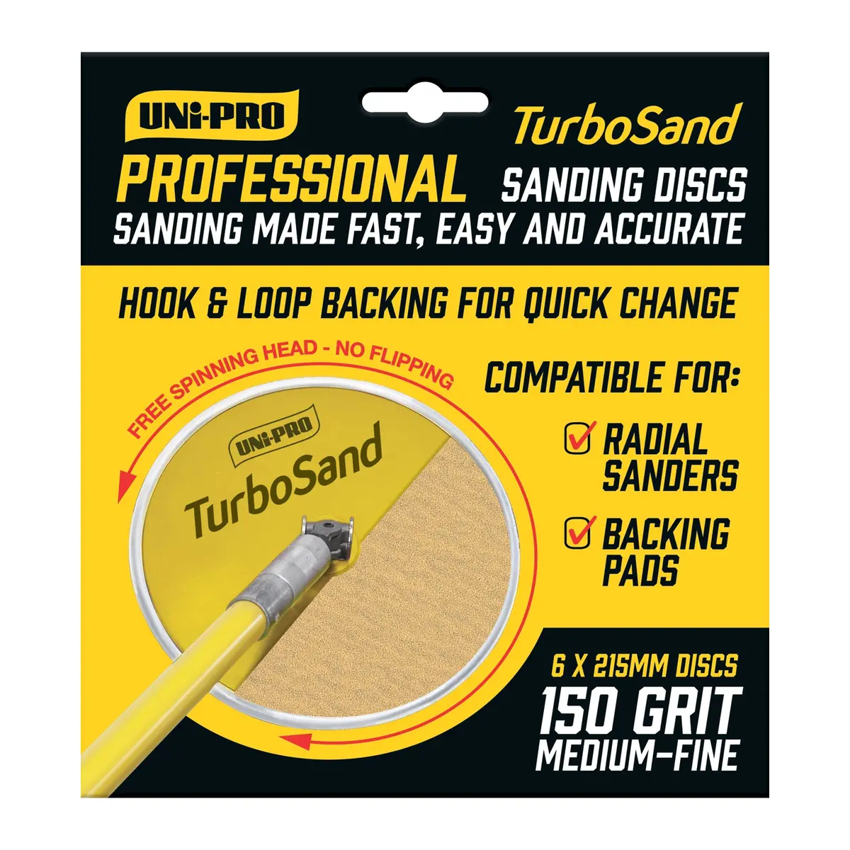 Uni-Pro Turbosand 215Mm 150 Grit Sanding Disc X6 Hook And Loop Surface Prep 1
