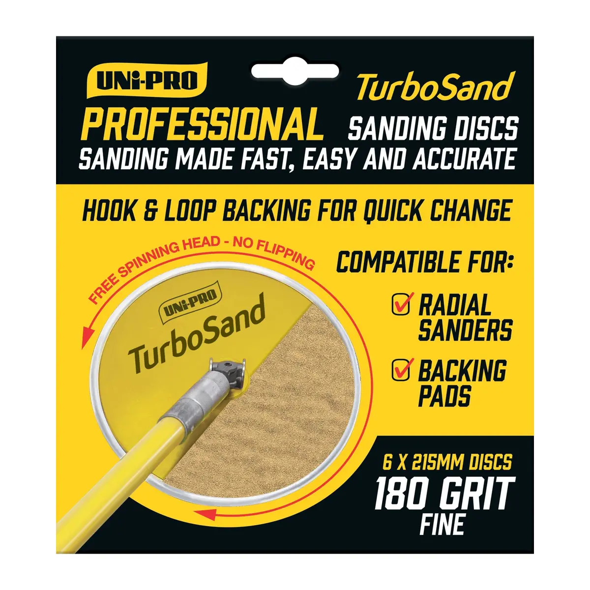 Uni-Pro Turbosand 215Mm 180 Grit Sanding Disc X6 Hook And Loop Surface Prep 1