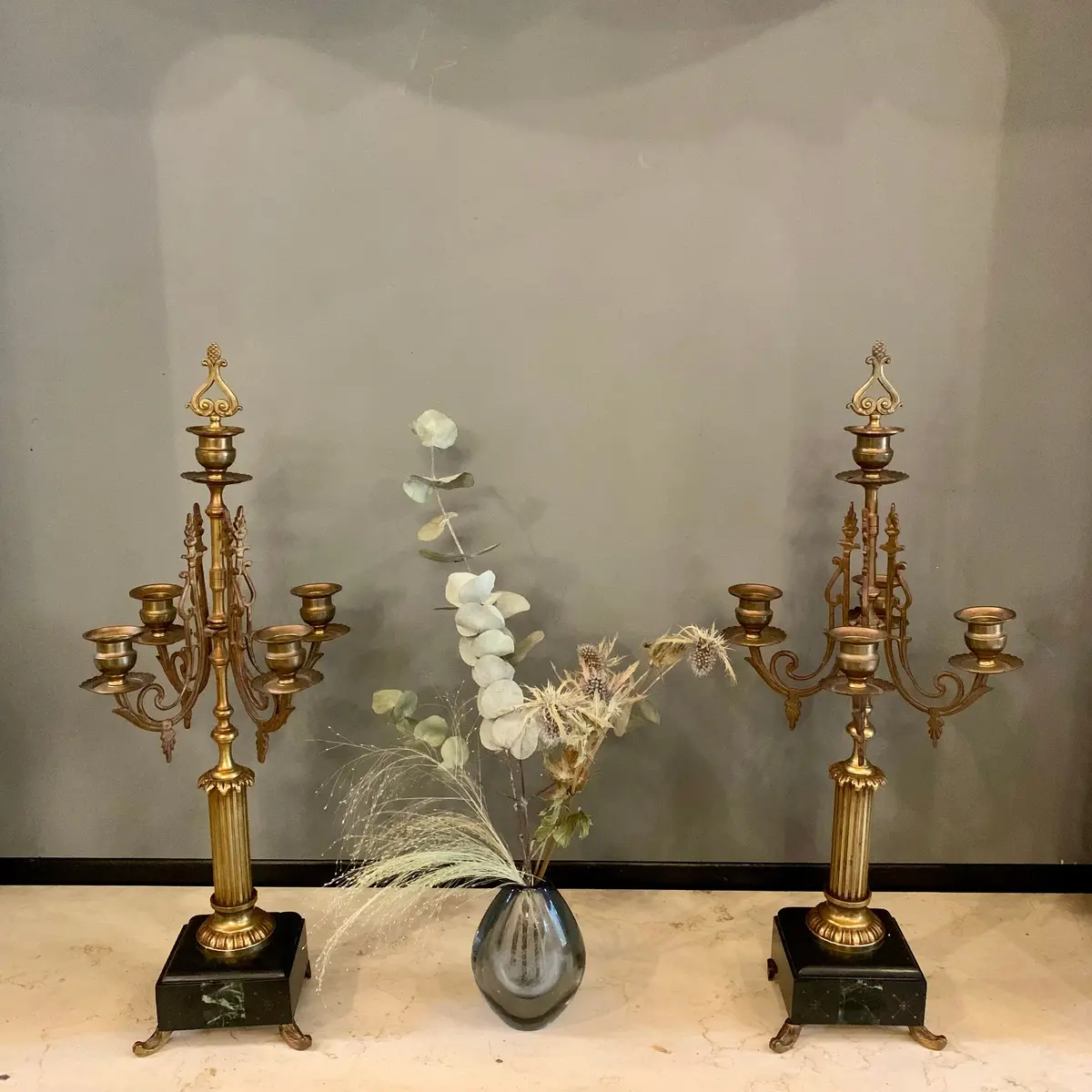 Pair Of Antique Brass Candelabras - Sold 1