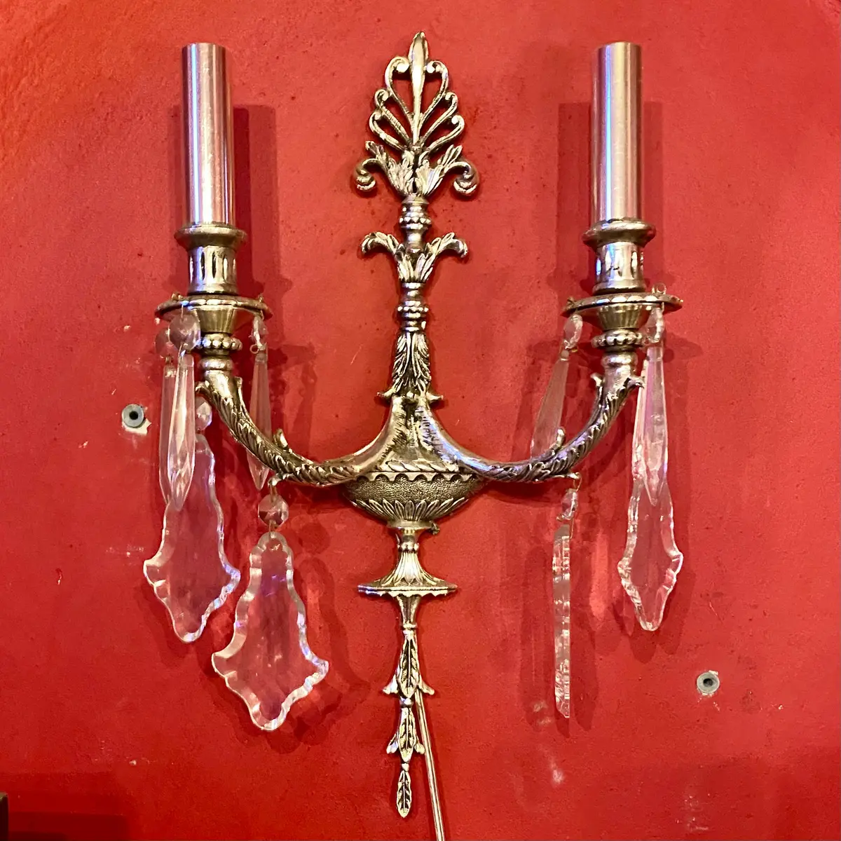 Elegant Nickel & Crystal Wall Sconces - Sold 1