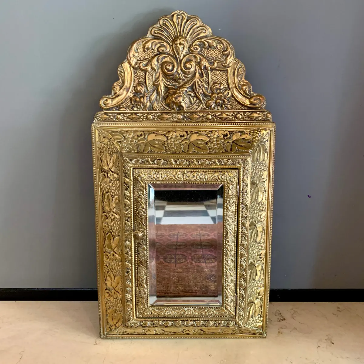 Pretty Aged Antique Copper Shoe Polishing Mirror 1