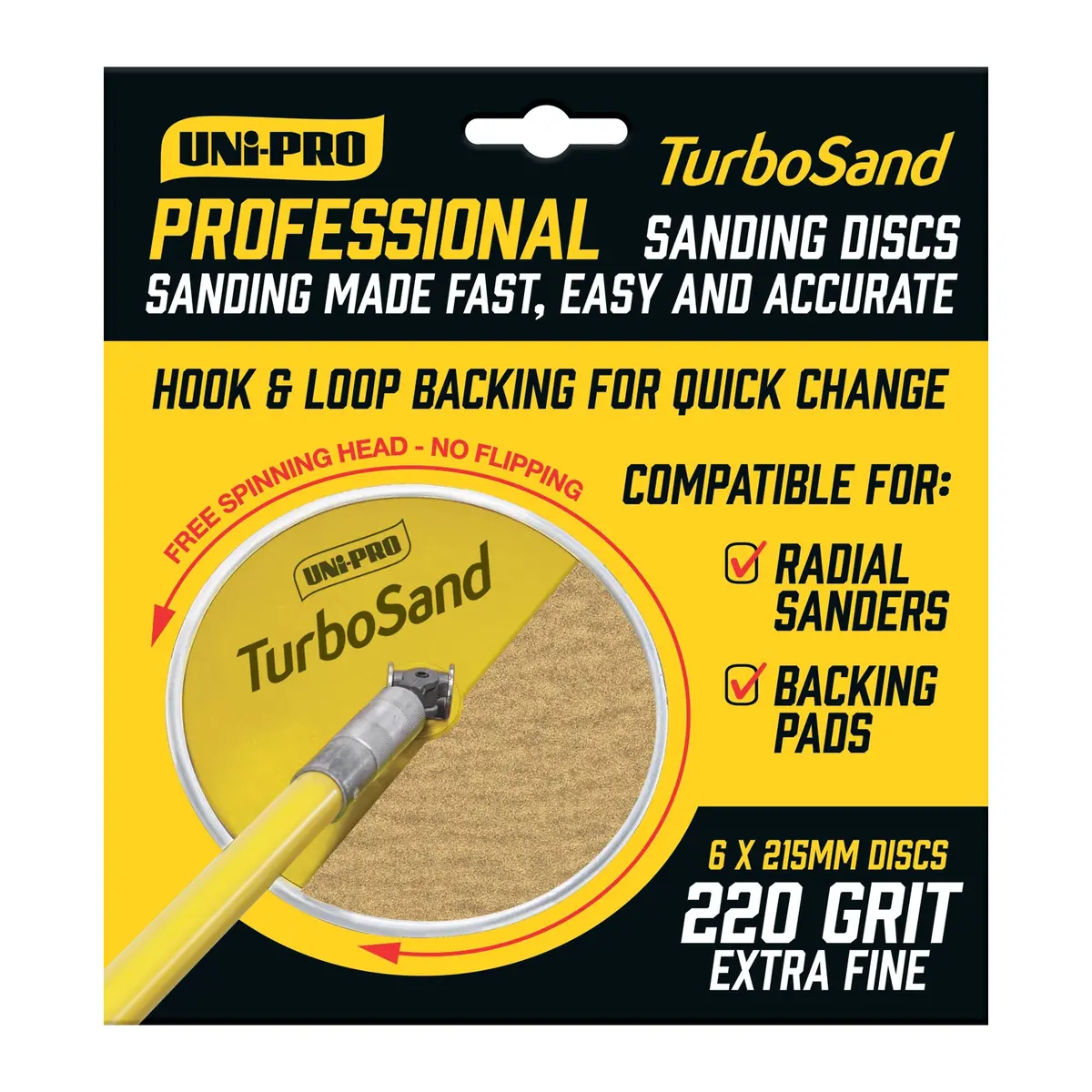 Uni-Pro Turbosand 215Mm 220 Grit Sanding Disc X6 Hook And Loop Surface Prep 1