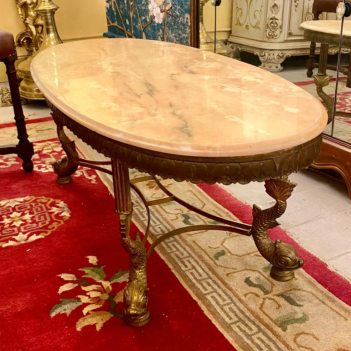 Beautiful Brass Table With Oval Marble Top - Sold 1
