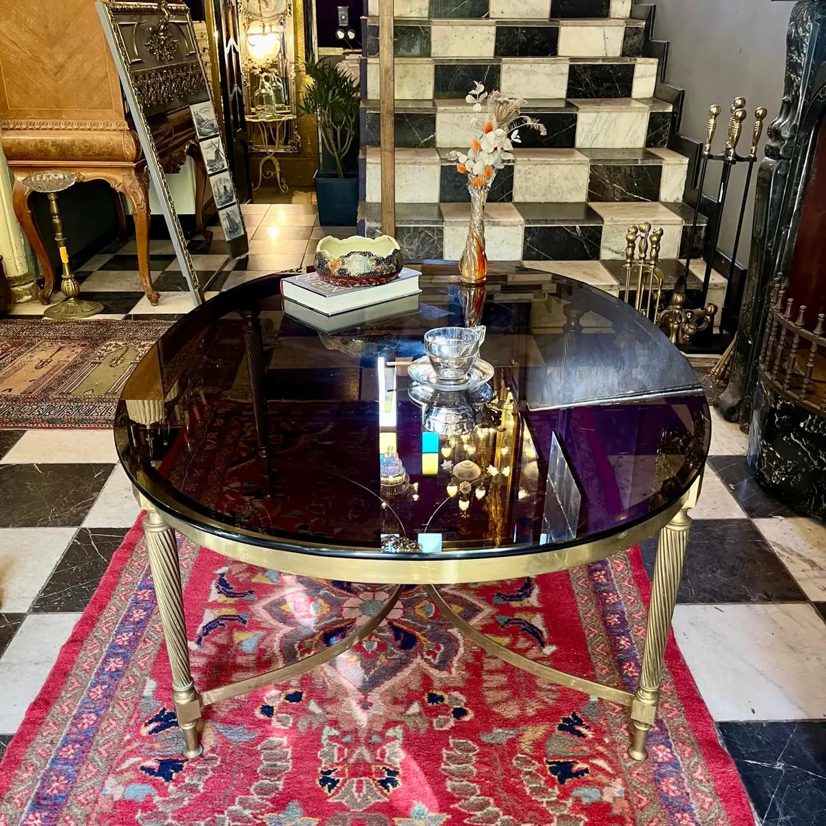 Vintage Large Smokey Glass And Brass Coffee Table - Sold 1