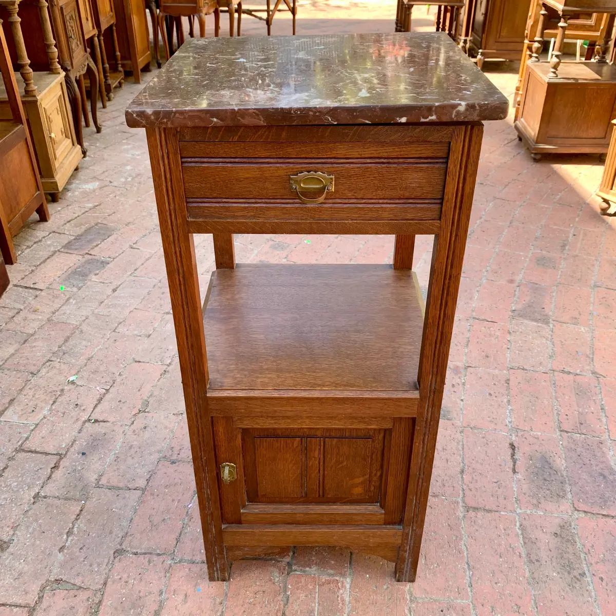 Antique Oak Pedestal With Dark Mable Top 1