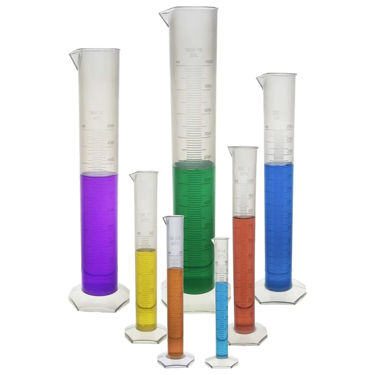 Graduated Cylinders, Set Of 7, Polypropylene 1