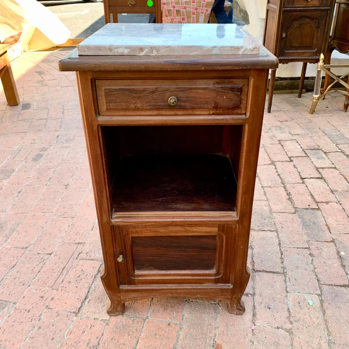 Antique Oak Pedestal With Interesting Marble Top 1