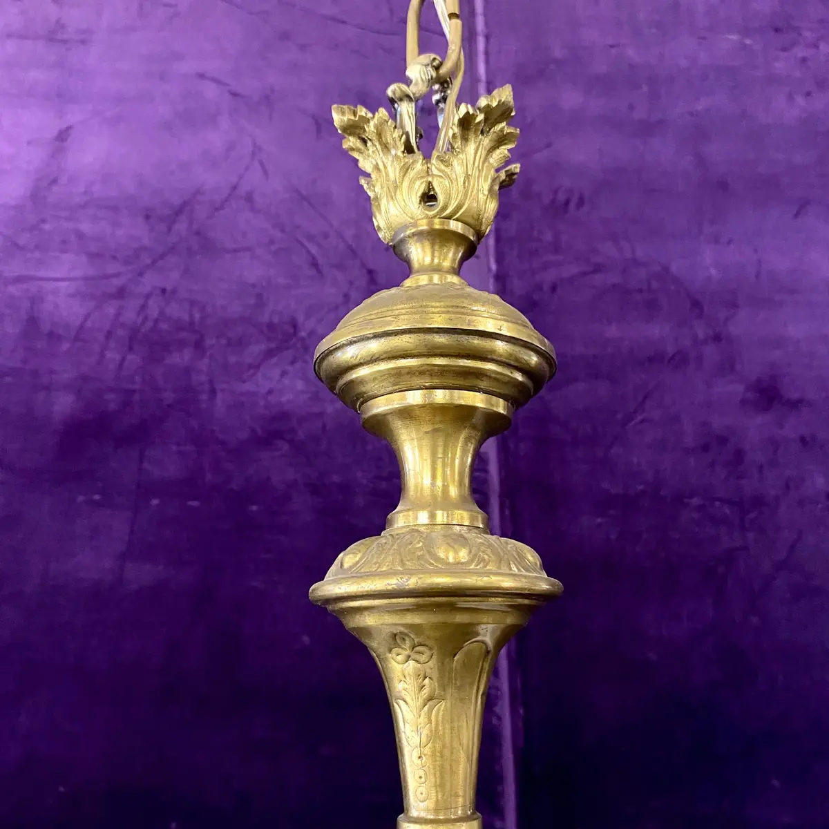 Antique Victorian Brass Chandelier With Spear Crystals - Sold 2