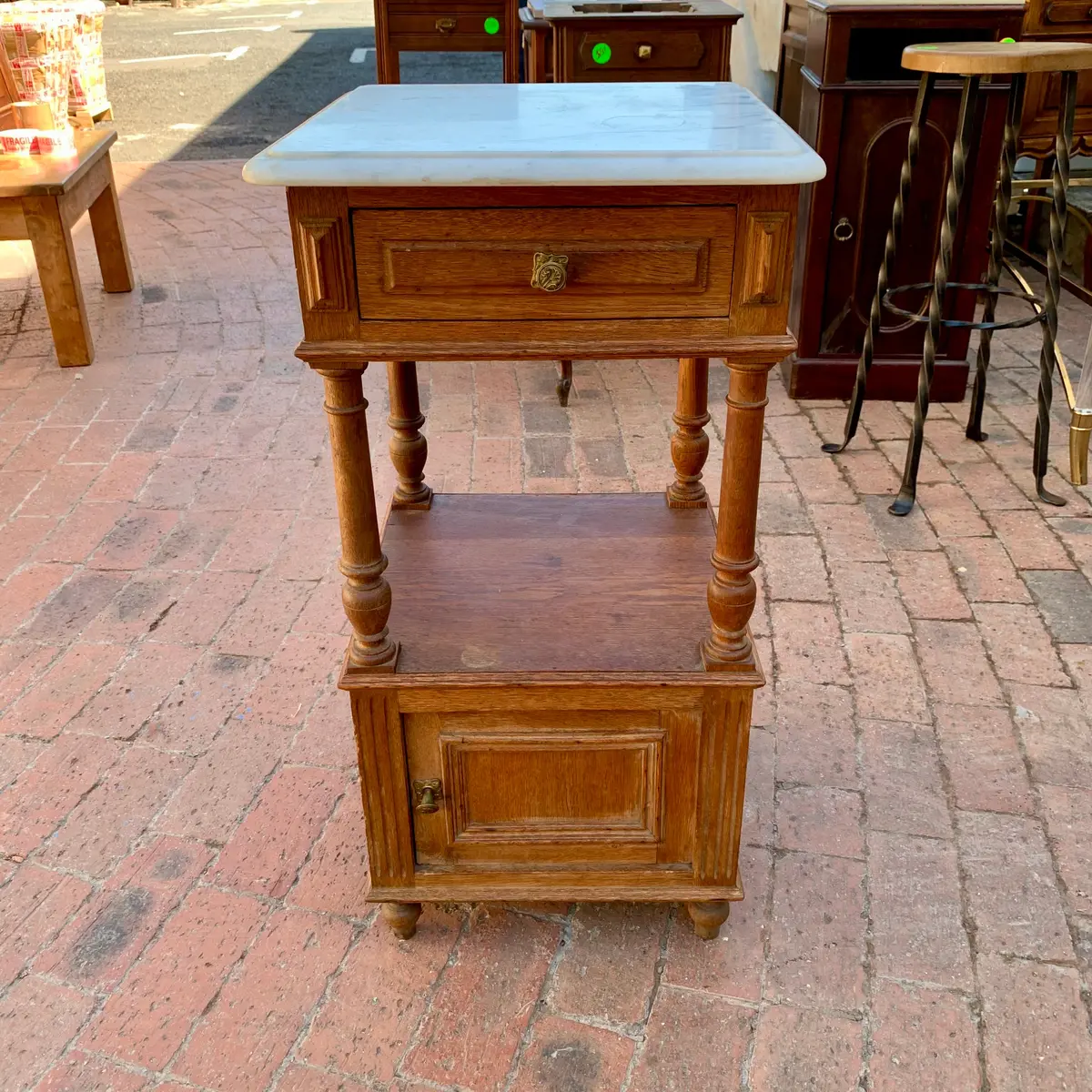 Antique Oak Pedestal With Marble Top 1