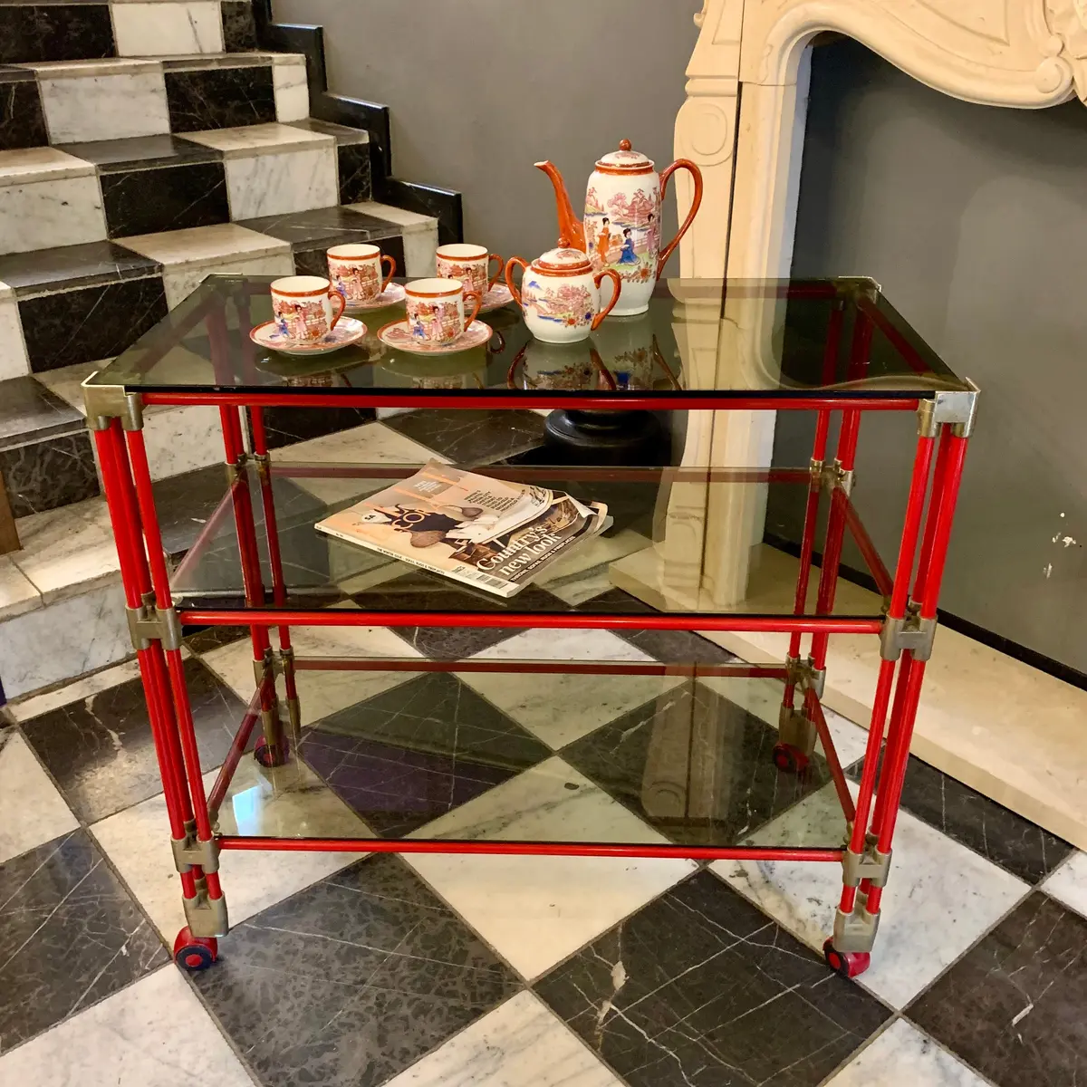 Vintage 1960'S Retro Red Trolley With Smokey Glass - Sold 1