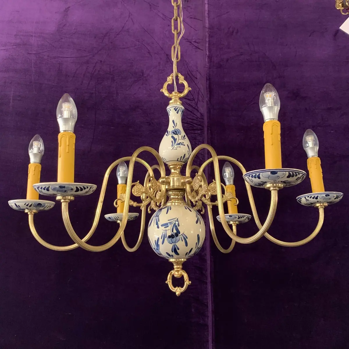 Delft Porcelain Chandelier With Hand Painted Olives - Sold 1