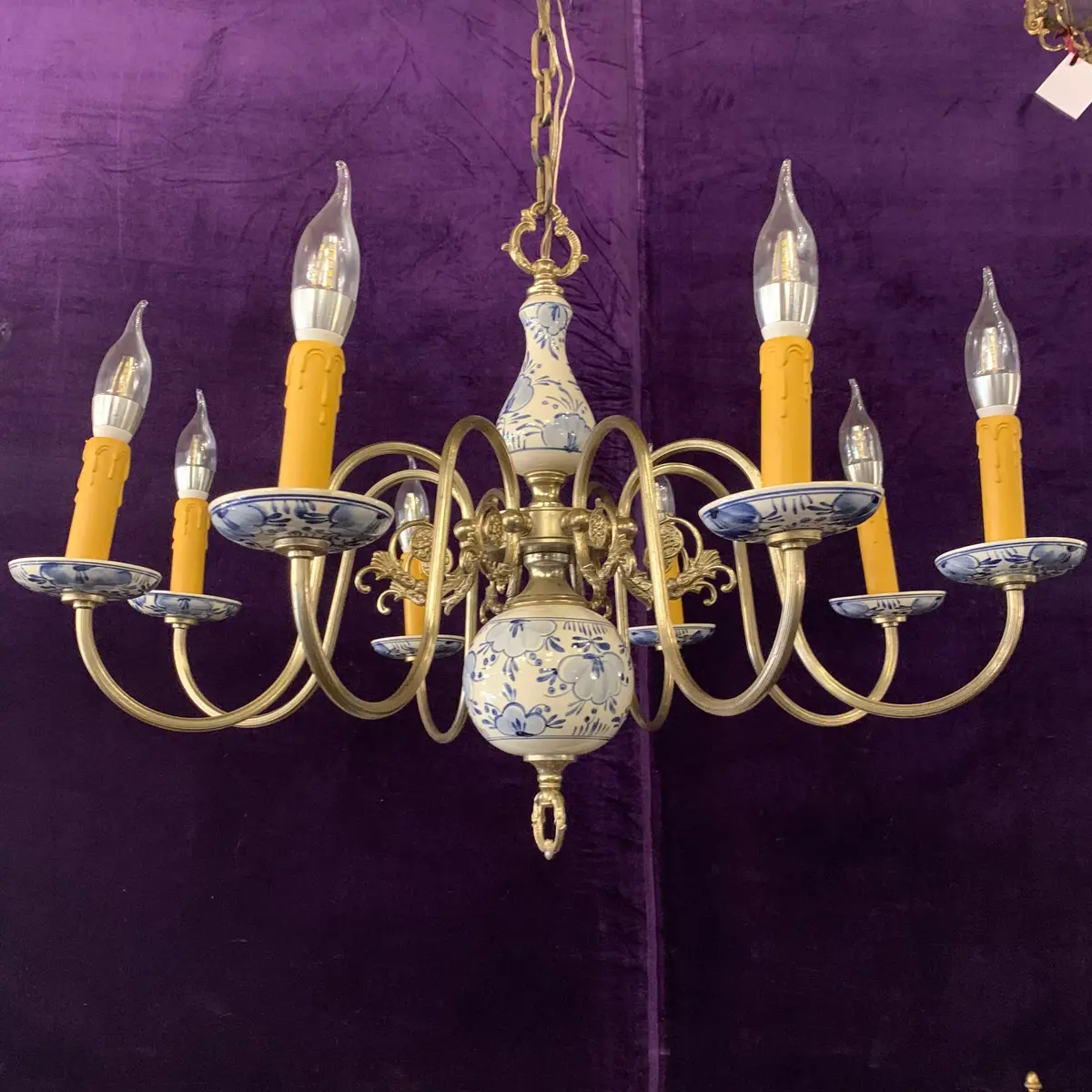 Delft Porcelain Chandelier With Hand Painted Floral Design - Sold 1